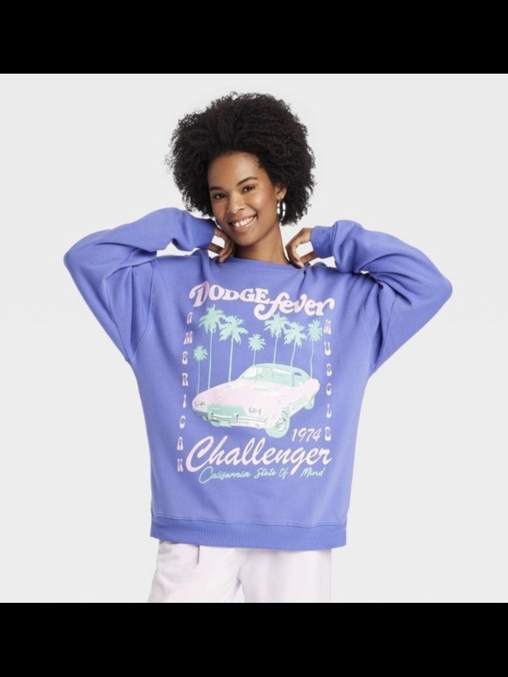 Dodge Fever Challenger Graphic Crewneck Sweater - Lavender